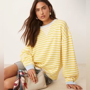 We The Free People Classic Striped Crewneck • Dandelion Combo NWOT L #2495